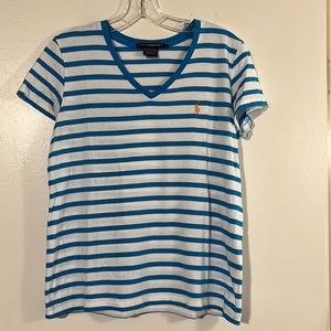 Ralph Lauren teal/white v neck cap sleeve tee